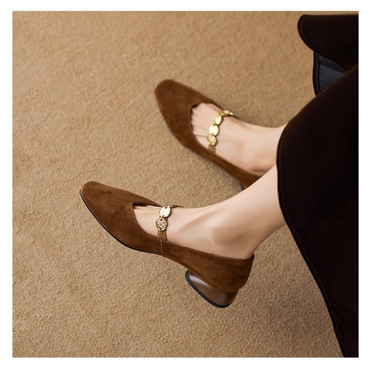 French Retro Square Toe Low-cut Suede Pumps Women's Autumn New Secondary image