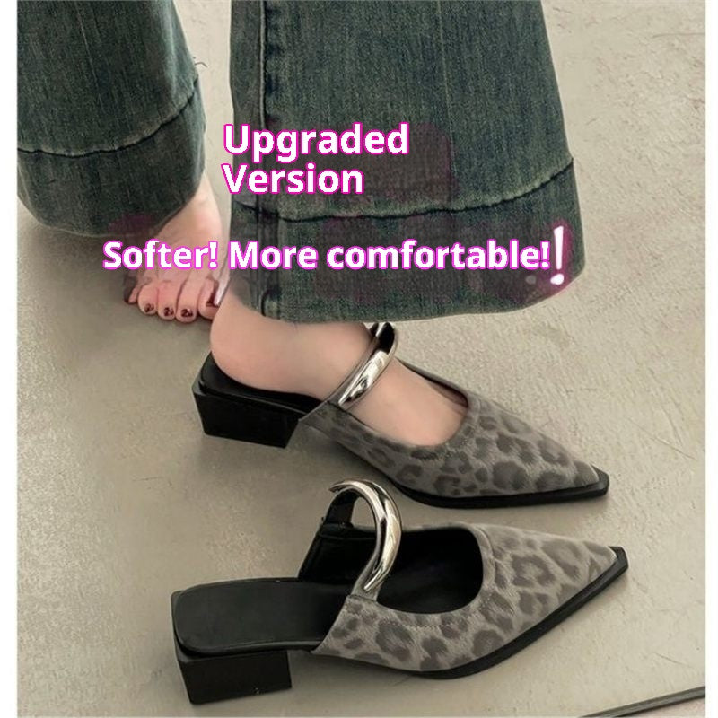 New Spring And Summer Metal Buckle French Style Slip-on Closed Toe Half Slippers For Women Secondary image